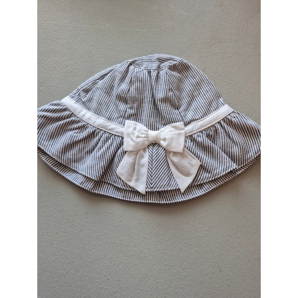 Janie and Jack Baby Girl Striped Sun Hat 3 to 6 Months White Bow Accent